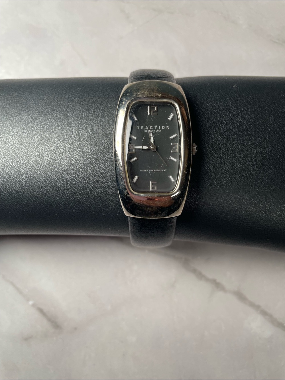 Vintage Kenneth Cole Reaction Watch Black Leather Minimalist Y2K